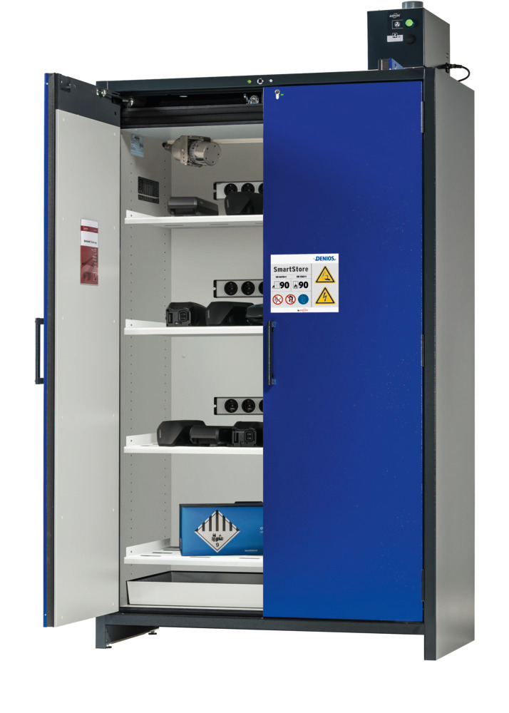 Lítium-ion akkumulátor töltő szekrény SmartStore, 4 polclappal, sz: 1200 mm - 1