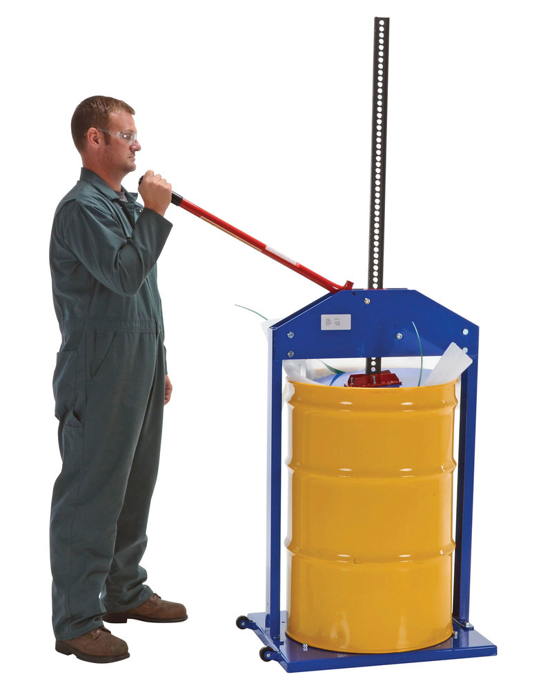 Manual Trash Compactor - for 55-Gallon Drums - Ratcheting Mechanism - Blue - 4