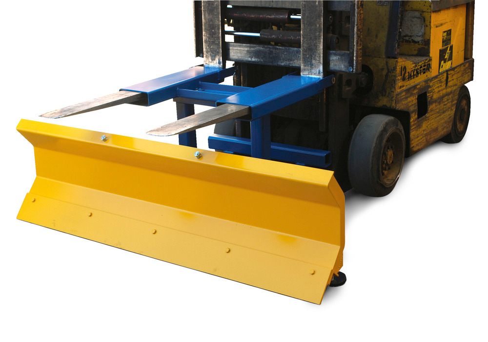 Snow Plow Blade - Fork Mounted - 72 In Wide - Blue/Yellow - Allows for Angled Plowing - 1