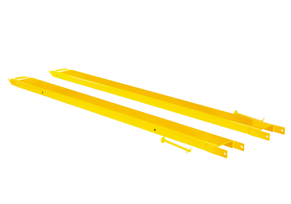 Fork Extensions - Pin Style - 96L x 6W In - Steel Construction - Powder-Coated Yellow Finish - 4