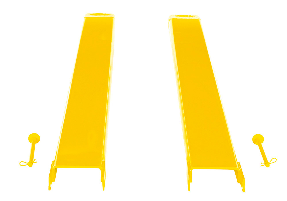 Fork Extensions - Pin Style - 96L x 6W In - Steel Construction - Powder-Coated Yellow Finish - 3