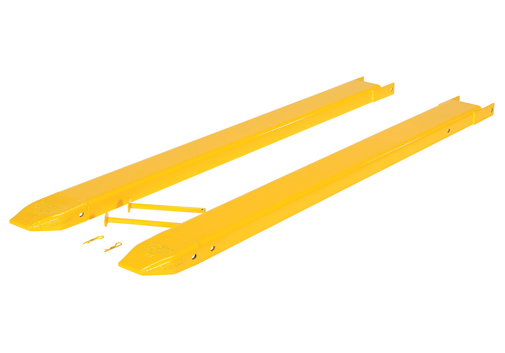 Fork Extensions - Pin Style - 84L x 6W In - Steel Construction - Powder-Coated Yellow Finish - 1