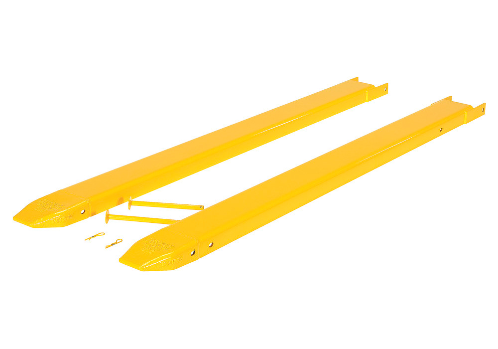 Fork Extensions - Pin Style - 72L x 6W In - Steel Construction - Powder-Coated Yellow Finish - 1