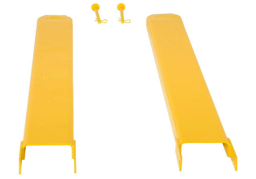 Fork Extensions - Pin Style - 66L x 6W In - Steel Construction - Powder-Coated Yellow Finish - 4