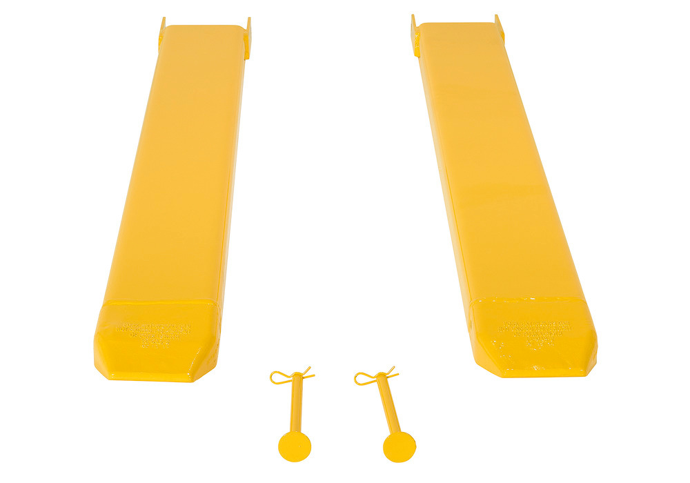 Fork Extensions - Pin Style - 66L x 6W In - Steel Construction - Powder-Coated Yellow Finish - 3