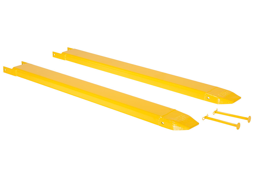 Fork Extensions - Pin Style - 66L x 6W In - Steel Construction - Powder-Coated Yellow Finish - 1