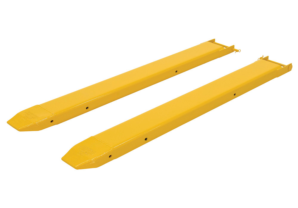 Fork Extensions - Pin Style - 63L x 6W In - Steel Construction - Powder-Coated Yellow Finish - 2