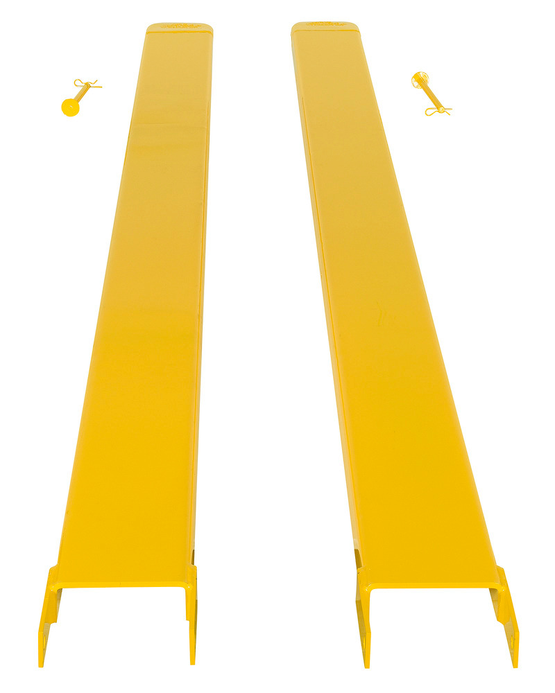 Fork Extensions - Pin Style - 120L x 6W In - Steel Construction - Powder-Coated Yellow Finish - 4