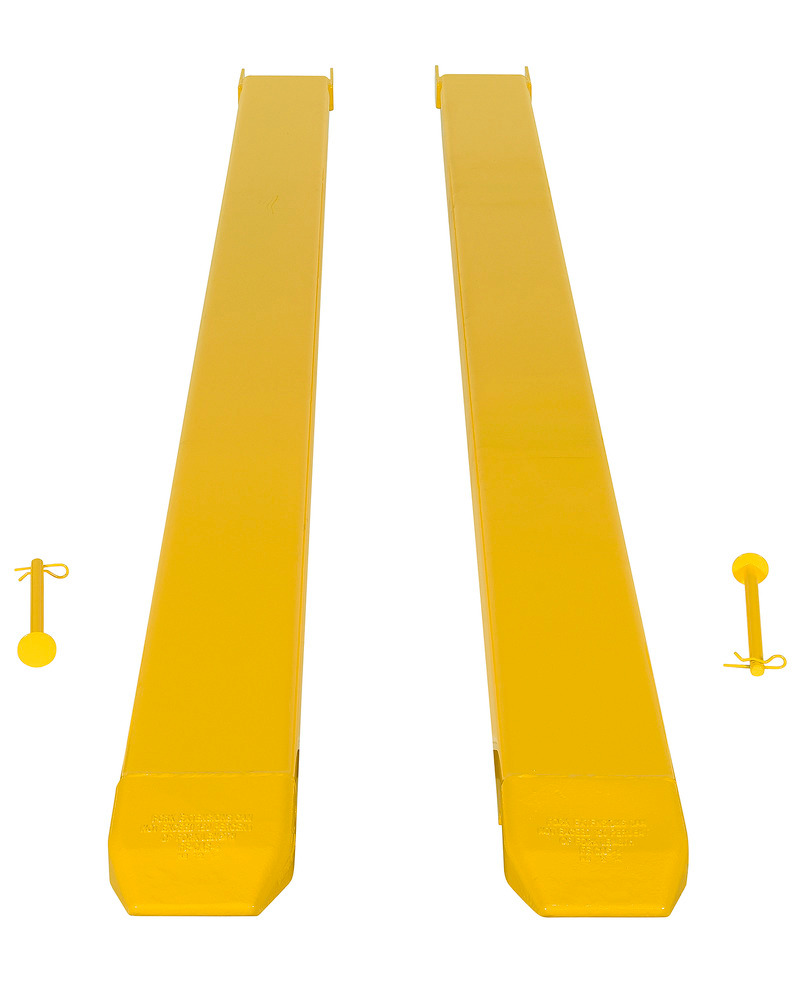 Fork Extensions - Pin Style - 120L x 6W In - Steel Construction - Powder-Coated Yellow Finish - 3