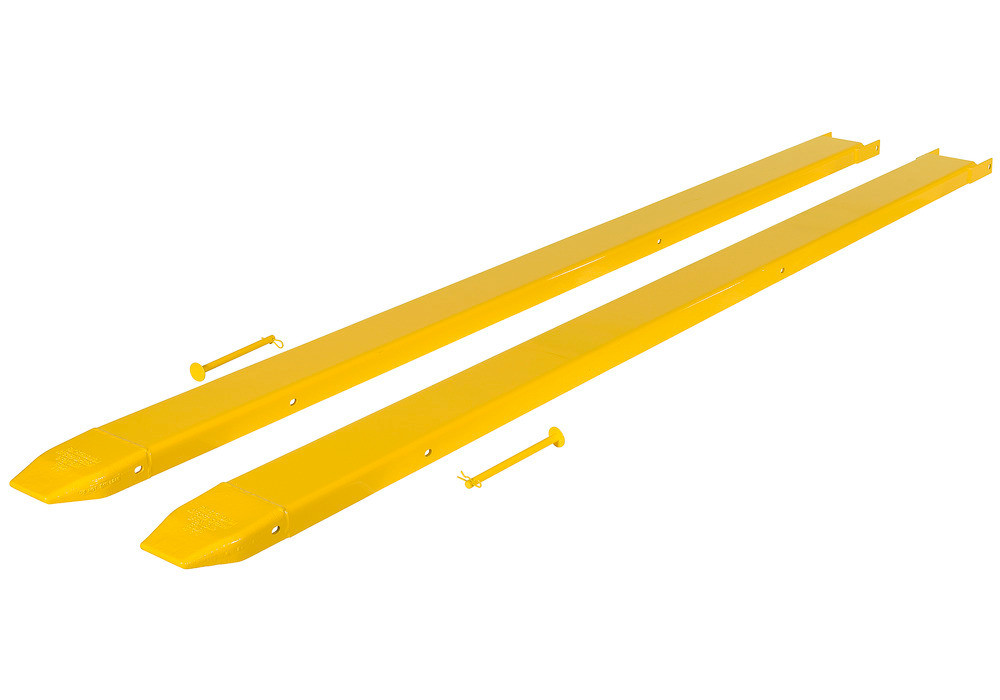 Fork Extensions - Pin Style - 120L x 6W In - Steel Construction - Powder-Coated Yellow Finish - 2