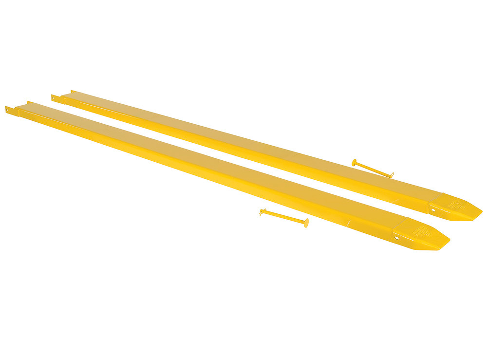 Fork Extensions - Pin Style - 120L x 6W In - Steel Construction - Powder-Coated Yellow Finish - 1