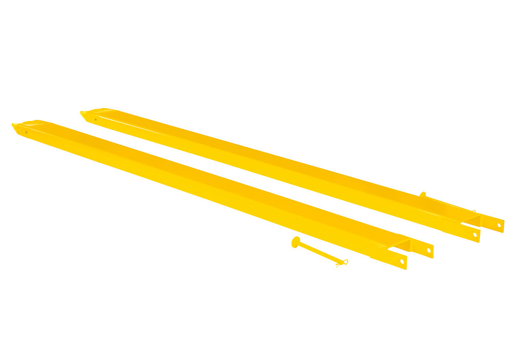 Fork Extensions - Pin Style - 96L x 5W In - Steel Construction - Powder-Coated Yellow Finish - 1