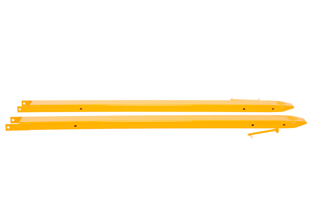 Fork Extensions - Pin Style - 84L x 5W In - Steel Construction - Powder-Coated Yellow Finish - 3