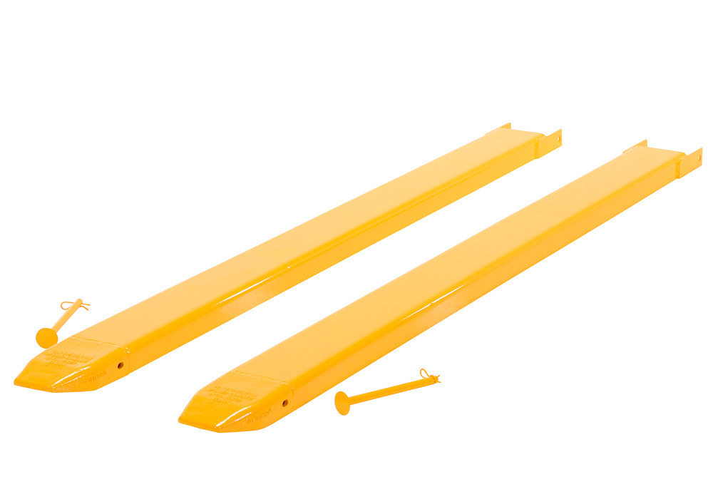 Fork Extensions - Pin Style - 84L x 5W In - Steel Construction - Powder-Coated Yellow Finish - 2