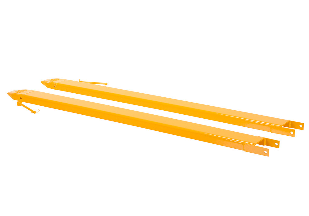 Fork Extensions - Pin Style - 84L x 5W In - Steel Construction - Powder-Coated Yellow Finish - 1