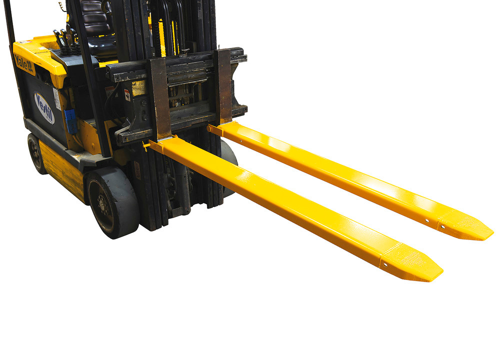 Fork Extensions - Pin Style - 72L x 5W In - Steel Construction - Powder-Coated Yellow Finish - 7
