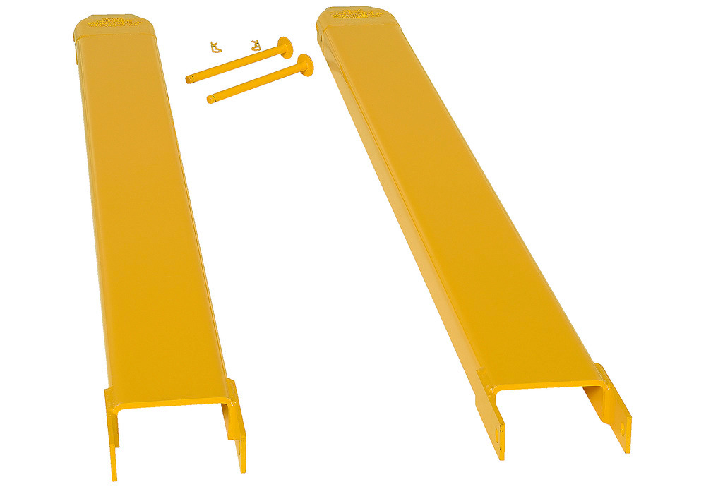 Fork Extensions - Pin Style - 72L x 5W In - Steel Construction - Powder-Coated Yellow Finish - 4