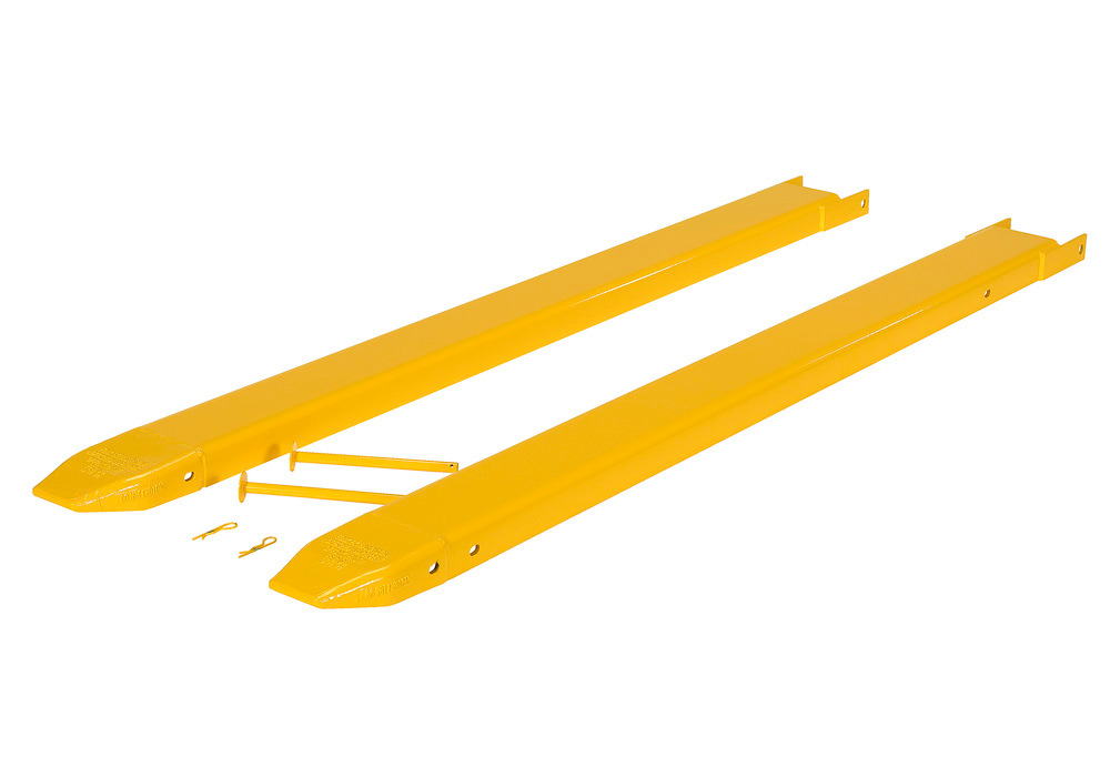 Fork Extensions - Pin Style - 72L x 5W In - Steel Construction - Powder-Coated Yellow Finish - 2
