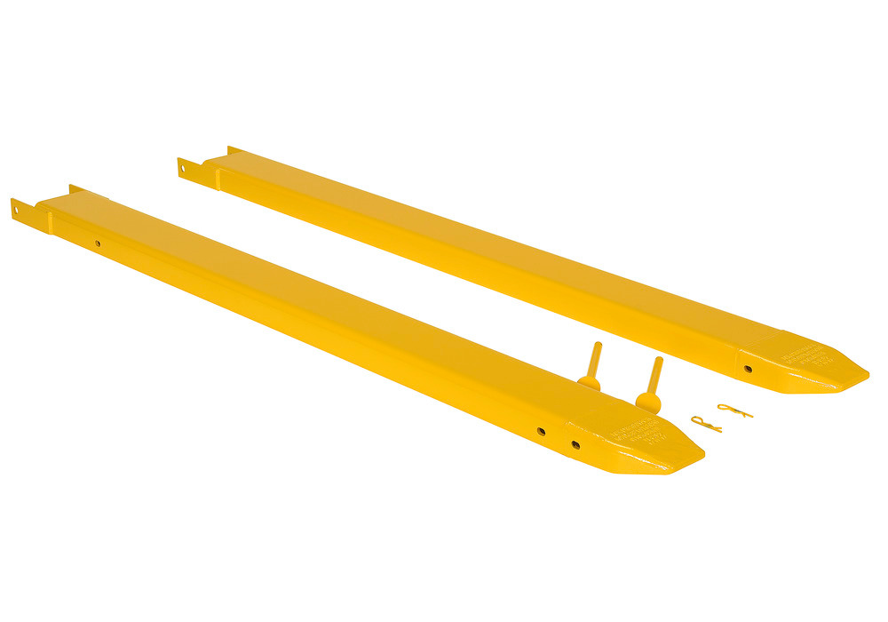 Fork Extensions - Pin Style - 72L x 5W In - Steel Construction - Powder-Coated Yellow Finish - 1