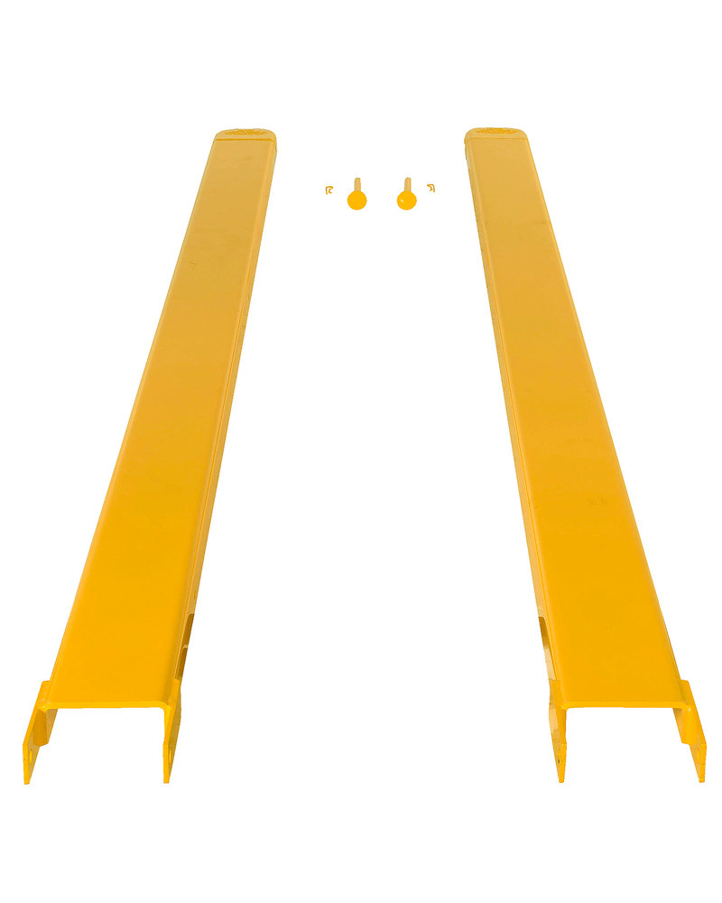 Fork Extensions - Pin Style - 120L x 5W In - Steel Construction - Powder-Coated Yellow Finish - 4