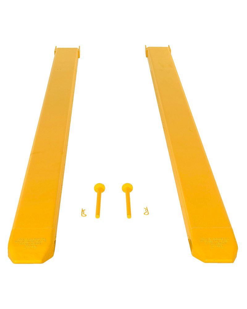 Fork Extensions - Pin Style - 120L x 5W In - Steel Construction - Powder-Coated Yellow Finish - 3