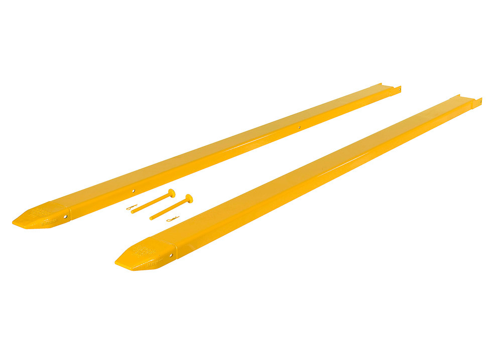 Fork Extensions - Pin Style - 120L x 5W In - Steel Construction - Powder-Coated Yellow Finish - 2