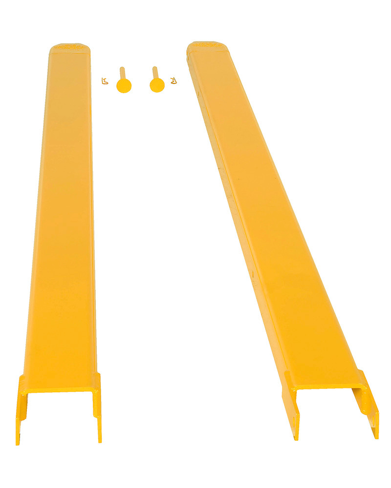 Fork Extensions - Pin Style - 96L x 4W In - Steel Construction - Powder-Coated Yellow Finish - 4