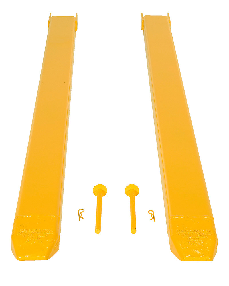 Fork Extensions - Pin Style - 96L x 4W In - Steel Construction - Powder-Coated Yellow Finish - 3