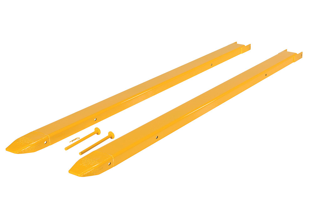 Fork Extensions - Pin Style - 96L x 4W In - Steel Construction - Powder-Coated Yellow Finish - 2