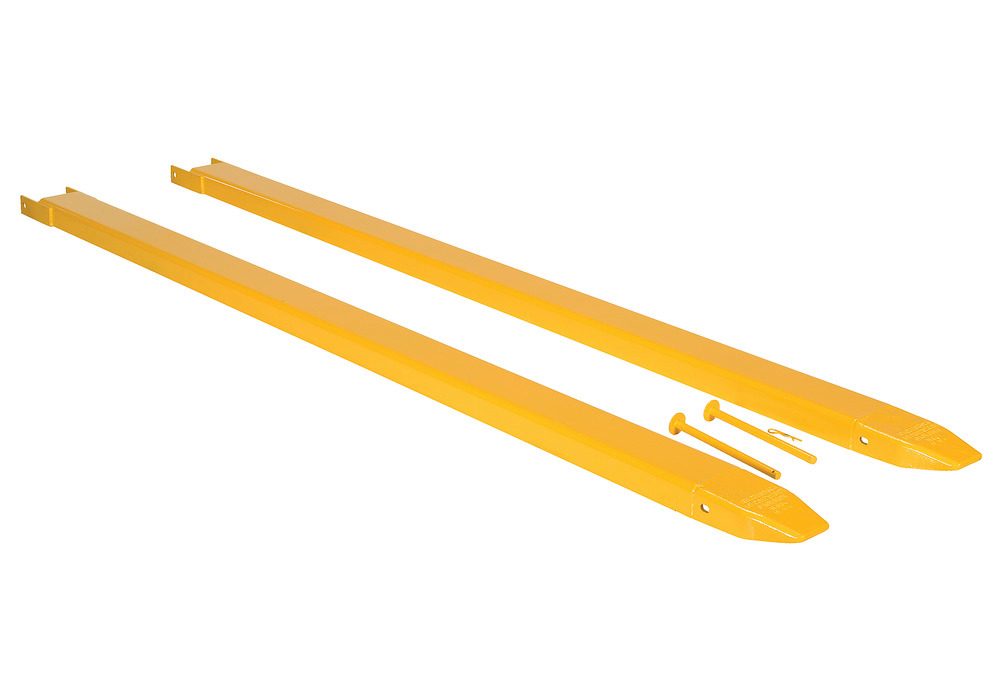 Fork Extensions - Pin Style - 96L x 4W In - Steel Construction - Powder-Coated Yellow Finish - 1