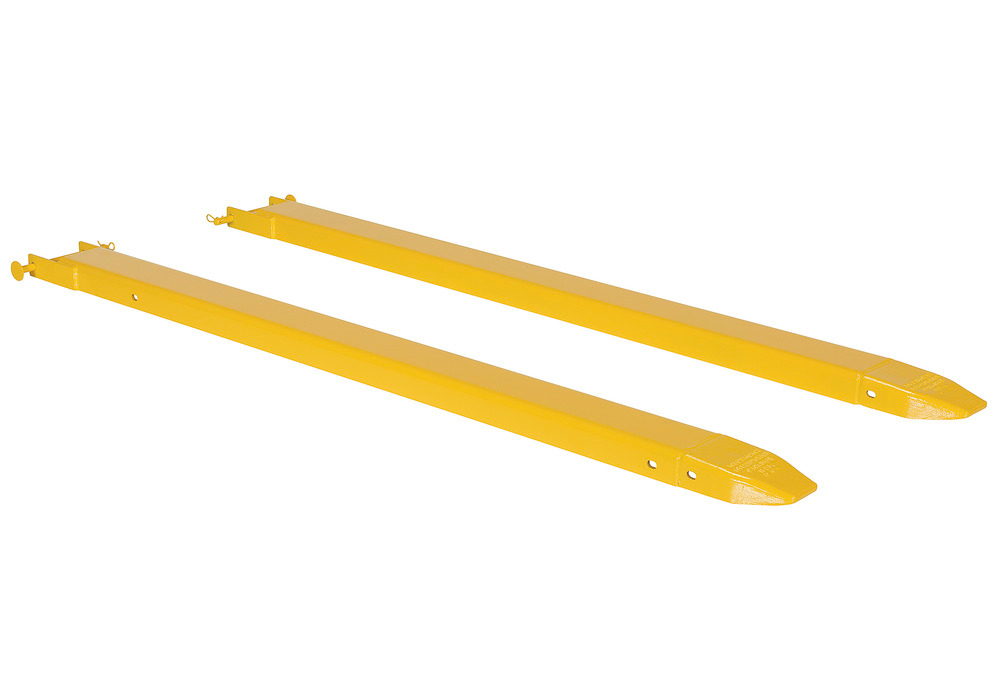 Fork Extensions - Pin Style - 84L x 4W In - Steel Construction - Powder-Coated Yellow Finish - 1