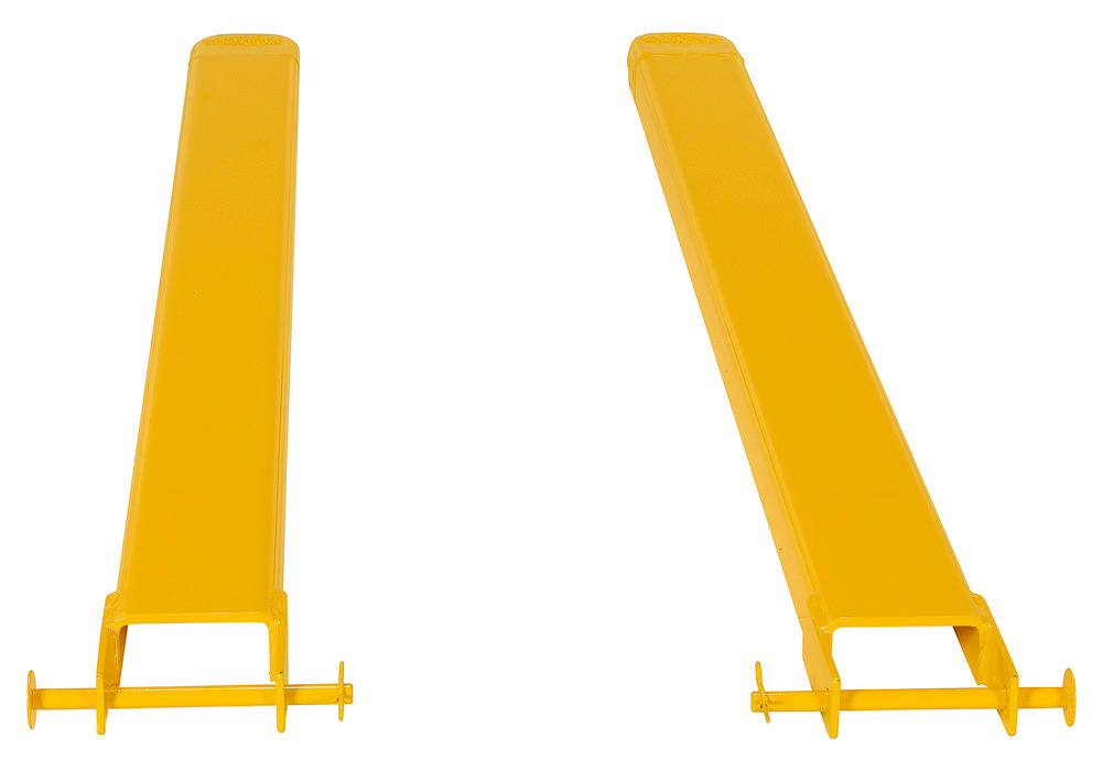 Fork Extensions - Pin Style - 72L x 4W In - Steel Construction - Powder-Coated Yellow Finish - 4