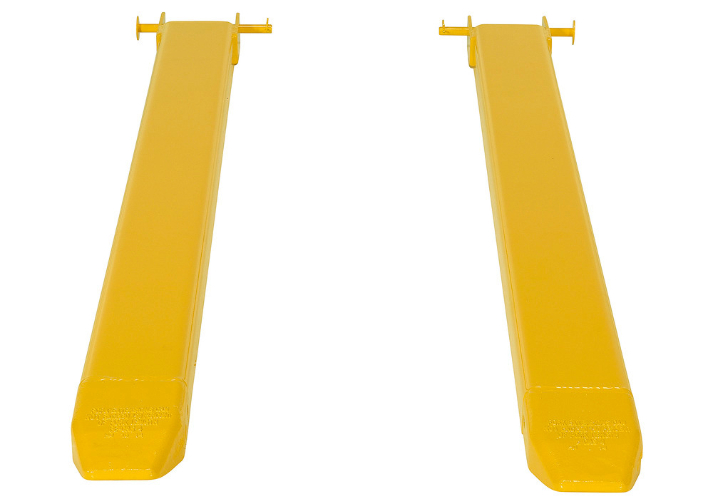 Fork Extensions - Pin Style - 72L x 4W In - Steel Construction - Powder-Coated Yellow Finish - 3