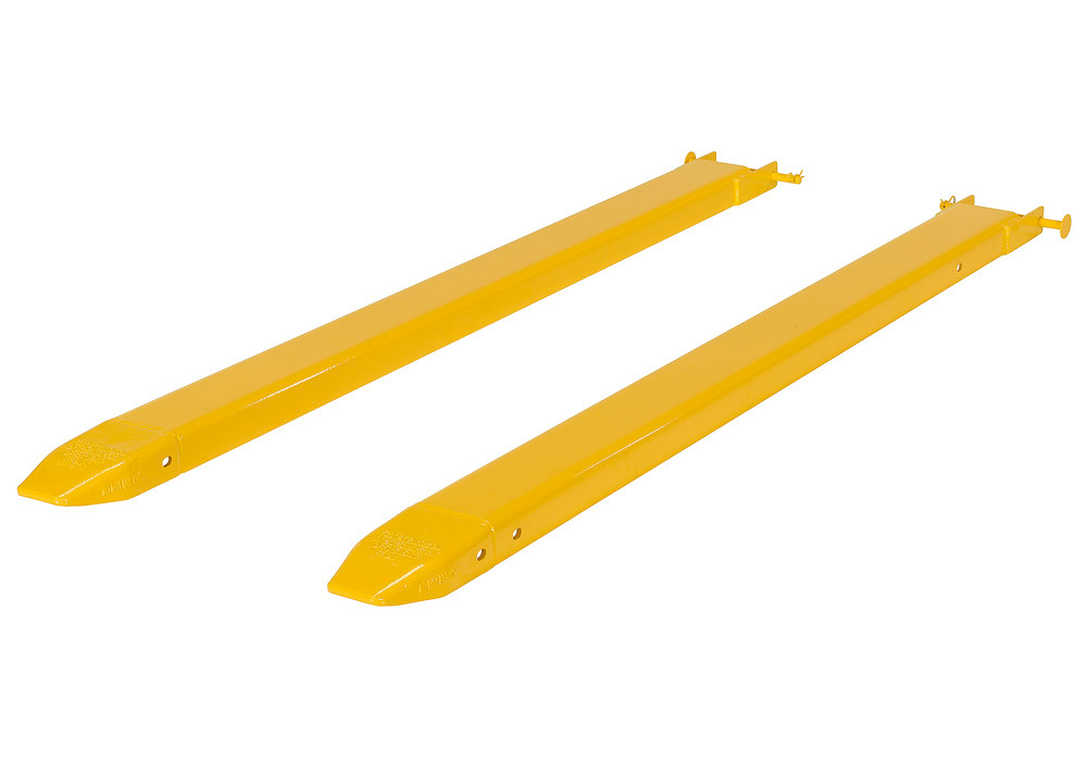 Fork Extensions - Pin Style - 72L x 4W In - Steel Construction - Powder-Coated Yellow Finish - 2