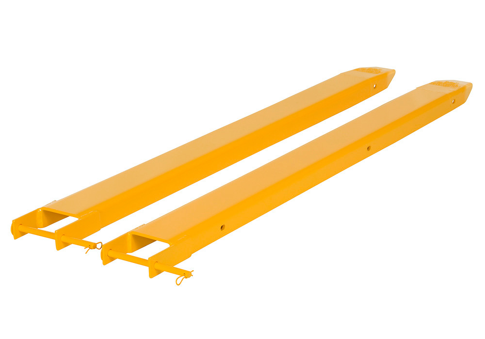 Fork Extensions - Pin Style - 63L x 4W In - Steel Construction - Powder-Coated Yellow Finish - 2