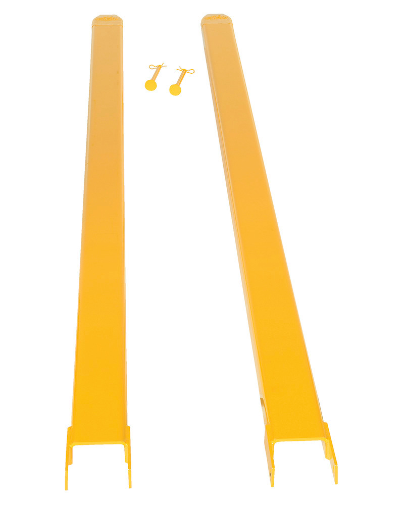 Fork Extensions - Pin Style - 120L x 4W In - Steel Construction - Powder-Coated Yellow Finish - 4