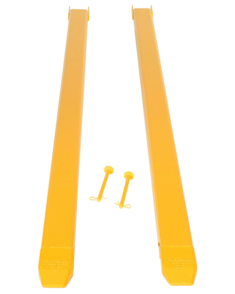 Fork Extensions - Pin Style - 120L x 4W In - Steel Construction - Powder-Coated Yellow Finish - 3
