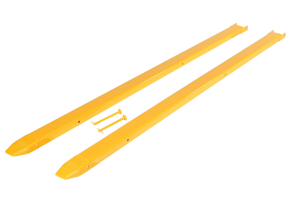 Fork Extensions - Pin Style - 120L x 4W In - Steel Construction - Powder-Coated Yellow Finish - 2