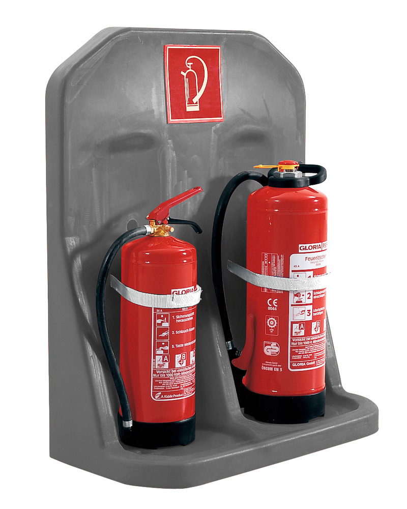 Tűzoltó készülék fali tartó, 2 palackhoz, sötétszürke színű - 1