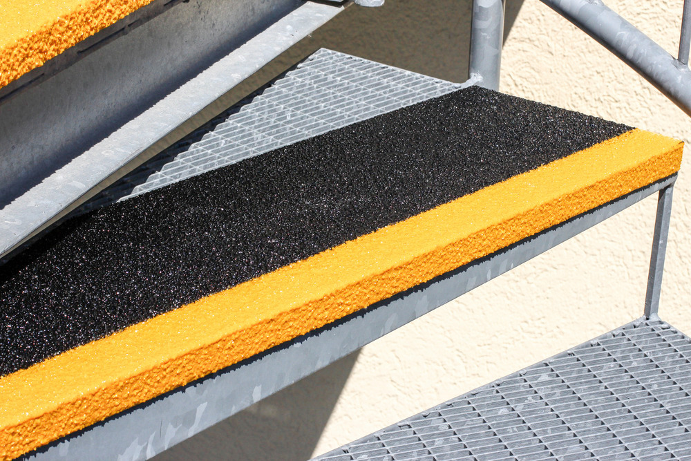 Perfil de borde antideslizante fibra de vidrio, extra resistente, negro, borde amarillo, 2500 mm - 2