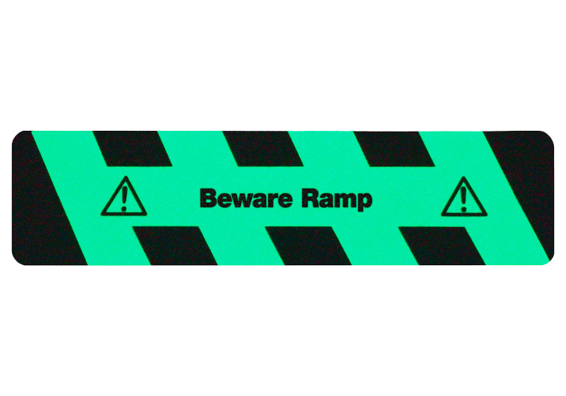 Protišmykové podlahové označenie™, m2, luminiscenčné,  samolepiace, nápis Beware Ramp - 1