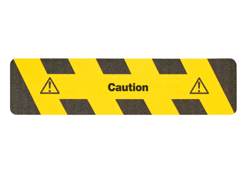 m2 wykładzina antypoślizgowa™, ostrzegawcza, czarno-żółta, „Caution”, pas 150 x 610 mm - 1