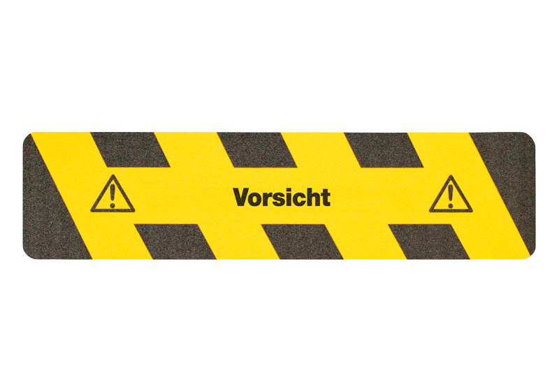 Skridsikker afmærkning m2™, advarsel, sort/gul, "Vorsicht", stribe 150 x 610 mm - 1