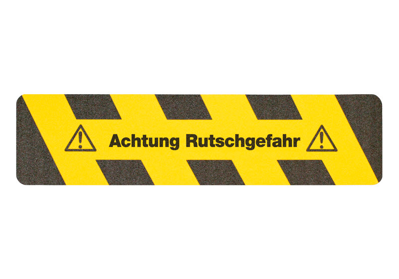 Skridsikker afmærkning m2™, advarsel, sort/gul, "Achtung Rutschgefahr", stribe 150 x 610 mm - 1