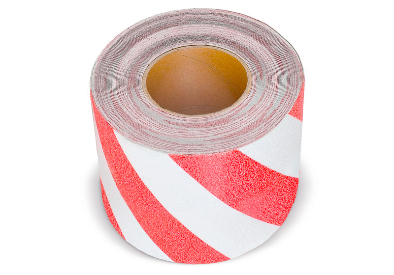 Sinalização advertência, vermelho/branco, rolo 150 mm x 18,3 m:Antirutschbelag™ - 1