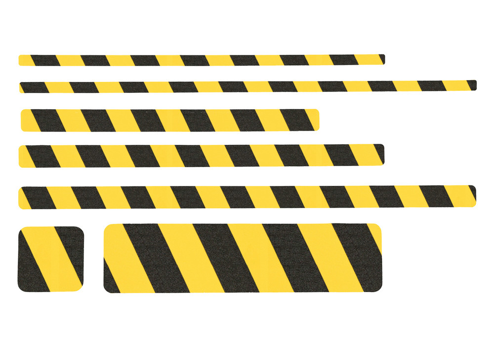 m2 antislip coating™, waarschuwingsmarkering, zwart/geel, enkele strook, 50 x 650 mm, PU=10 st. - 2