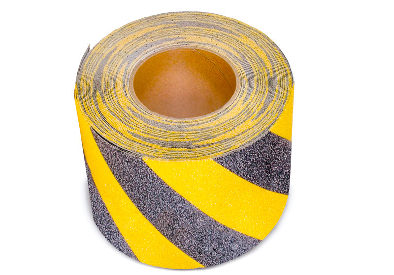 m2 antislip mat™, warning, black/yellow roll, 150 mm x 18.3 m - 1