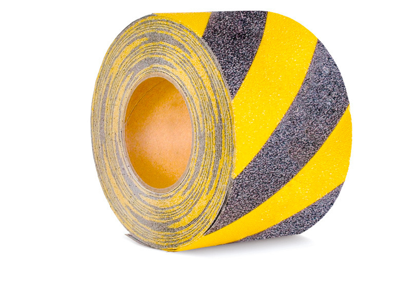 m2 antislip mat™, warning, black/yellow roll, 100 mm x 18.3 m - 1