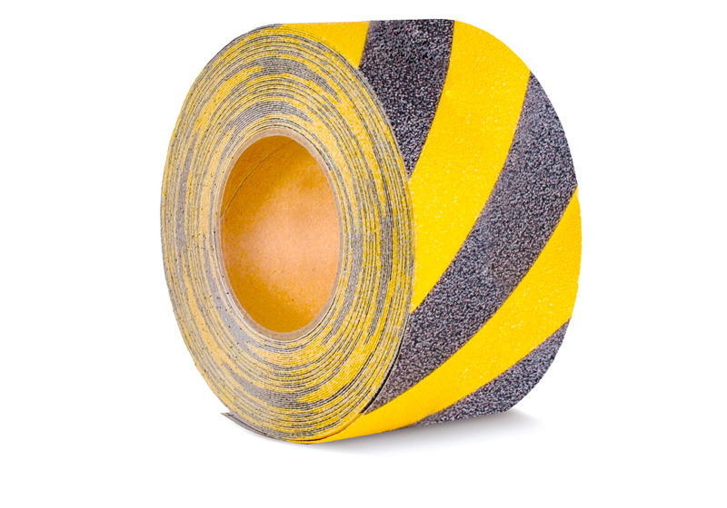 m2 antislip mat™, warning, black/yellow roll, 75 mm x 18.3 m - 1