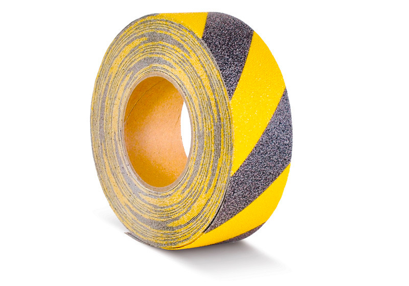 m2 antislip mat™, warning, black/yellow roll, 50 mm x 18.3 m - 1